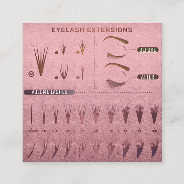 Tarjeta De Visita Cuadrada Eyelash Extension Studio Shop Rosa Beauty (Anverso)