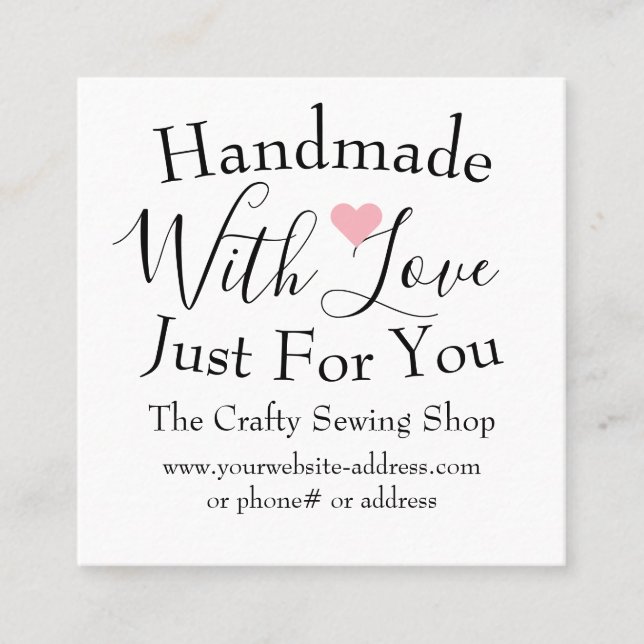 Tarjeta De Visita Cuadrada Fabricado A Mano Con Amor Pequeños Suministros De  (Anverso)