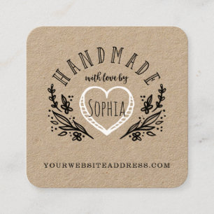 Tarjeta De Visita Cuadrada Fabricado a mano con amor Sketched Florals & Heart