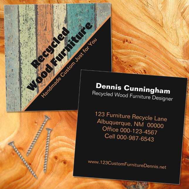 Tarjeta De Visita Cuadrada Fabricante de muebles de madera reciclada de Perso (Subido por el creador)