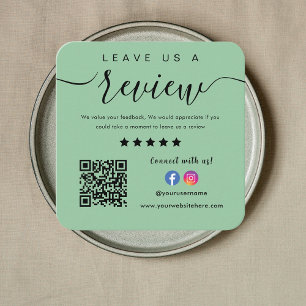 Tarjeta De Visita Cuadrada Facebook Instagram Mint Green Déjanos Una Reseña