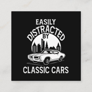 Tarjeta De Visita Cuadrada Fácilmente Distraído Por Coches Clásicos Divertido