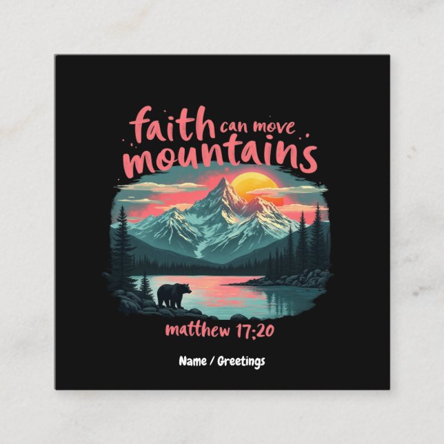 Tarjeta De Visita Cuadrada Faith Can Move Mountains Matthew 17:20 Biblia Vers (Anverso)