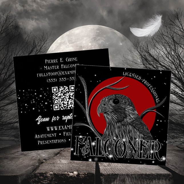 Tarjeta De Visita Cuadrada Falconería negra en la luna de Falcón Hunter (Subido por el creador)