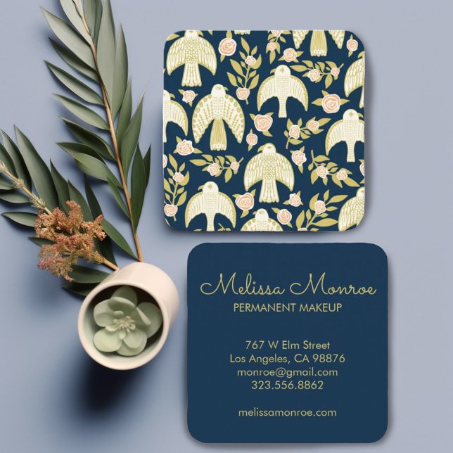 Tarjeta De Visita Cuadrada Falcons y Rosas Elegante Marina Boho (Subido por el creador)