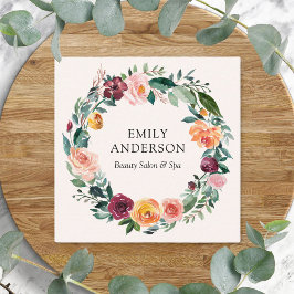 Tarjeta De Visita Cuadrada Fall Autumn Rosa Floral Wreath Business Card