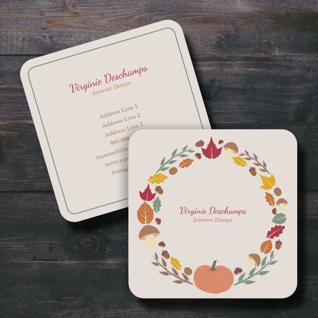 Tarjeta De Visita Cuadrada Fall Wreath Business Card (Fall Wreath Business Card)