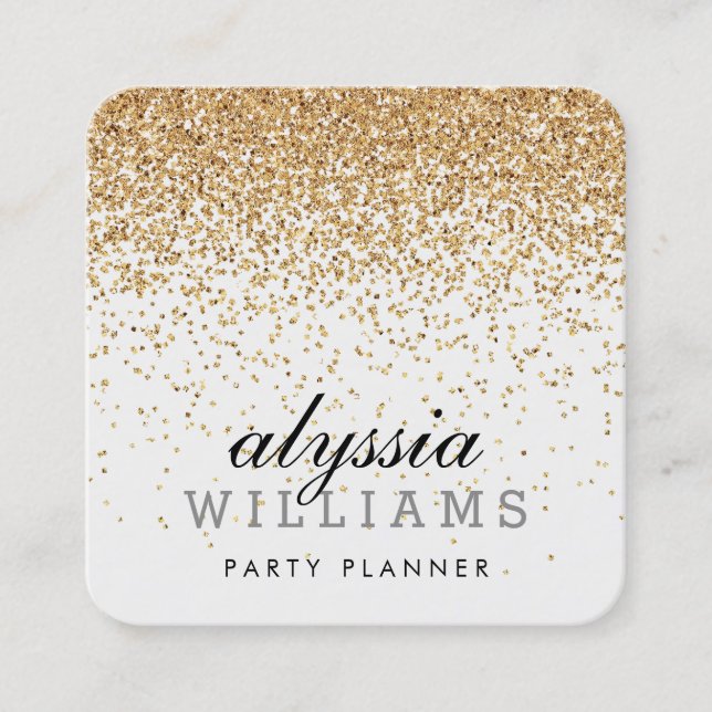 Tarjeta De Visita Cuadrada FALLING FAUX GOLD CONFETTI lindo en cascada luxe (Anverso)