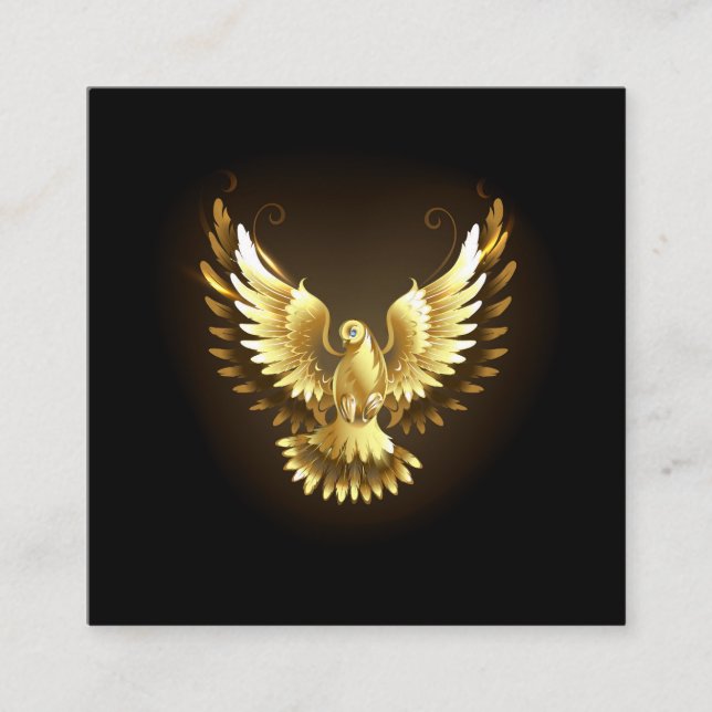 Tarjeta De Visita Cuadrada Falsa paloma de paz del Relieve metalizado dorado  (Anverso)