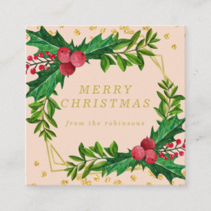 Tarjeta De Visita Cuadrada Familia Rubor Gold Feliz Purpurina navideño