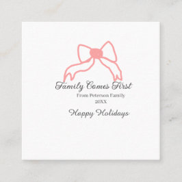 Tarjeta De Visita Cuadrada Family comes first red bow family name holidays
