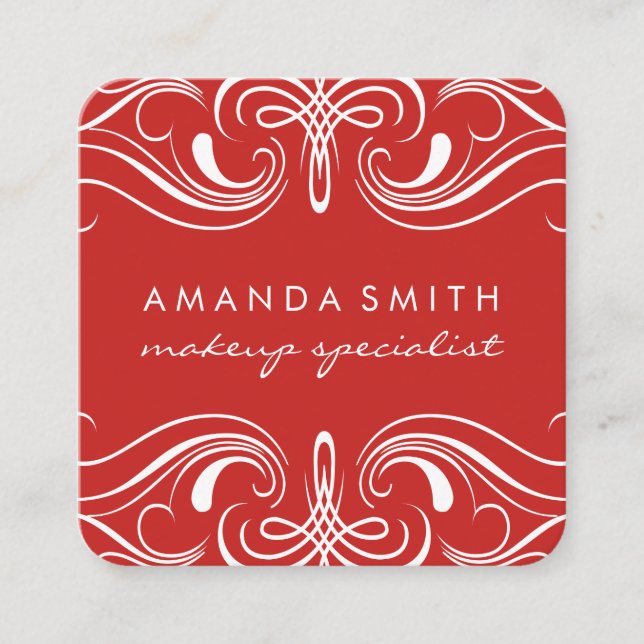 Tarjeta De Visita Cuadrada Fancy Elements Red (Anverso)