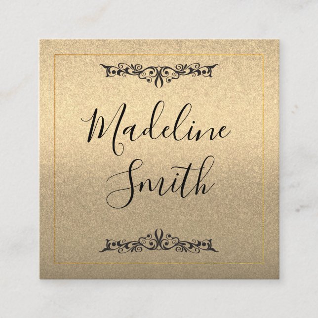 Tarjeta De Visita Cuadrada Fancy Gold Purpurina Lux (Anverso)