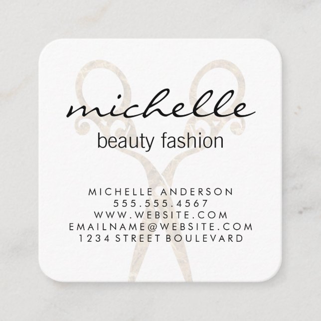 Tarjeta De Visita Cuadrada Fancy Salon Scissors Stylist (Anverso)