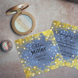 Tarjeta De Visita Cuadrada Fancy Starry Purpurinoso Artista De Maquillaje Azu