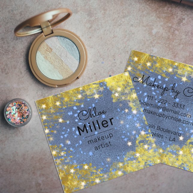 Tarjeta De Visita Cuadrada Fancy Starry Purpurinoso Artista De Maquillaje Azu (Subido por el creador)