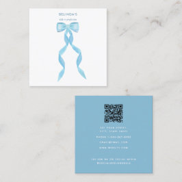 Tarjeta De Visita Cuadrada Fancy WatercolorBlue Bow QR Code Social Media