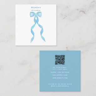Tarjeta De Visita Cuadrada Fancy WatercolorBlue Bow QR Code Social Media