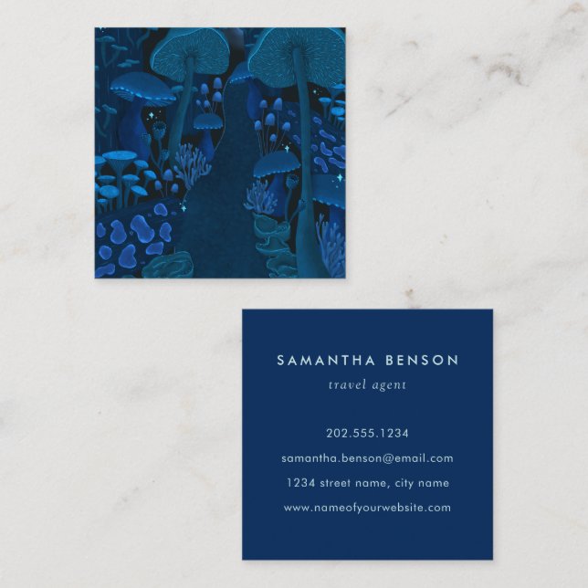 Tarjeta De Visita Cuadrada Fantasía del bosque de hongos mágicos (Anverso / Reverso)