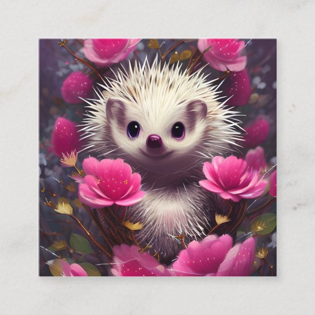 Tarjeta De Visita Cuadrada Fantasía Detallada Cute Kawaii Valentine Hedgehog (Anverso)