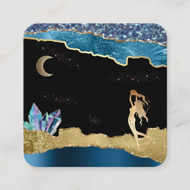 Tarjeta De Visita Cuadrada *~* Fantasía Diosa de Cristal Purpurina de Oro Cel (Anverso)