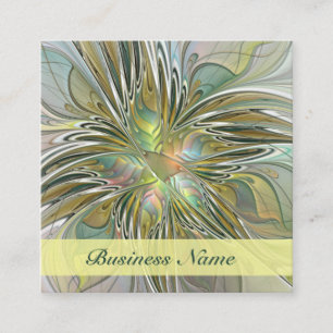 Tarjeta De Visita Cuadrada Fantasía floral arte fractal moderno flor con oro