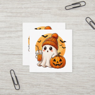 Tarjeta De Visita Cuadrada Fantasma bebiendo café con hielo y calabaza de Hal