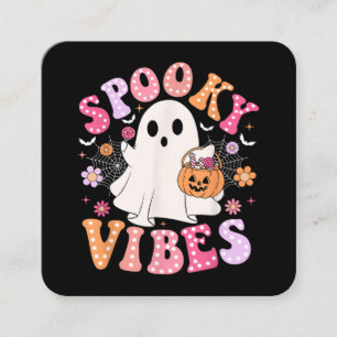 Tarjeta De Visita Cuadrada Fantasma Fantasma Retro Groovy Halloween