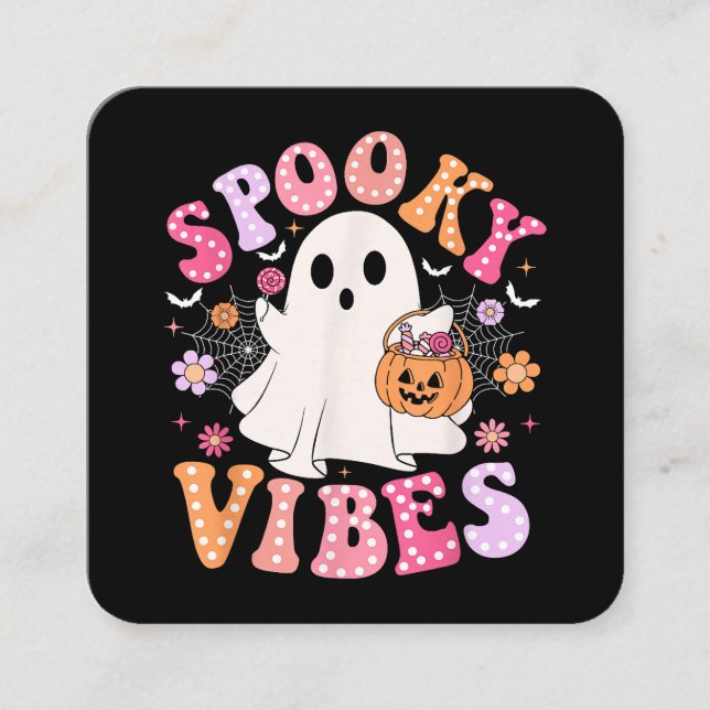 Tarjeta De Visita Cuadrada Fantasma Fantasma Retro Groovy Halloween (Anverso)