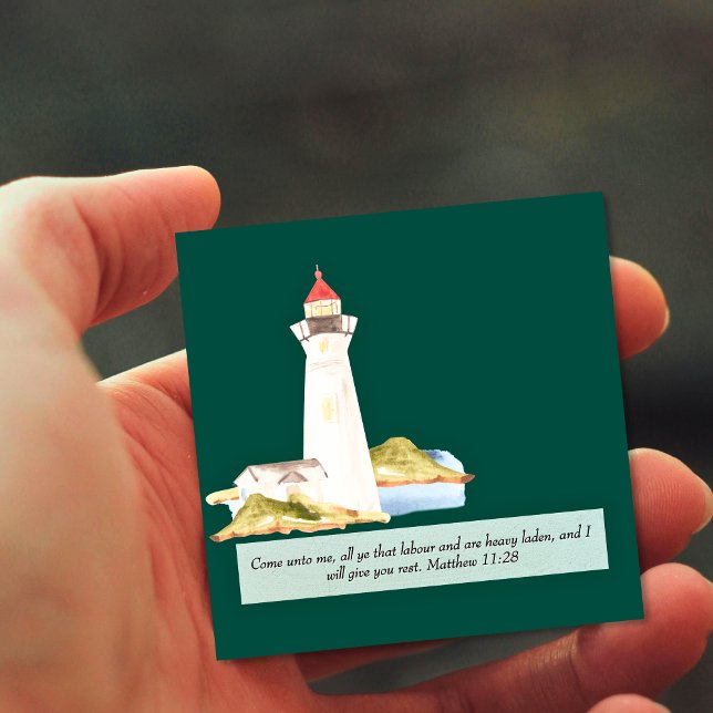 Tarjeta De Visita Cuadrada Faro Mateo 11:28 (Matthew 11:28 Lighthouse Square Business Card)