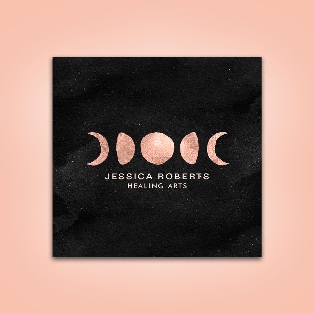 Tarjeta De Visita Cuadrada Fases de la luna de oro Rosa Zen espiritual (Subido por el creador)