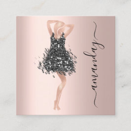 Tarjeta De Visita Cuadrada Fashion Event Shop Rosa Vestido negro Código QR