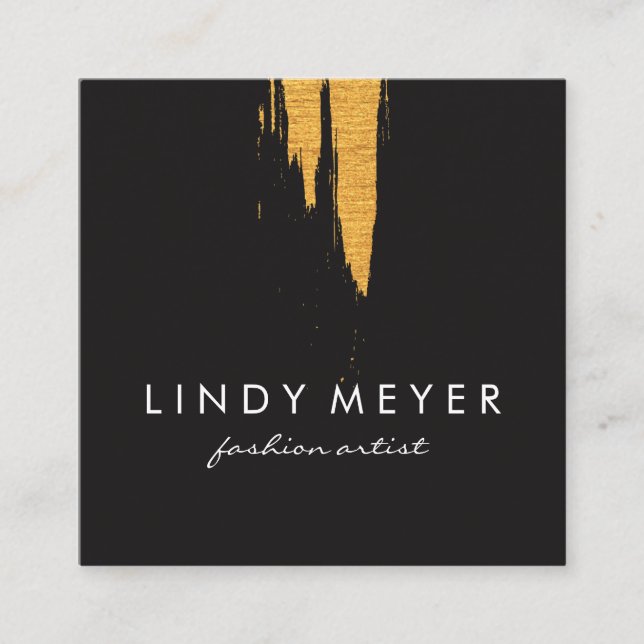 Tarjeta De Visita Cuadrada Faux de oro artístico cepillado vertical (Anverso)