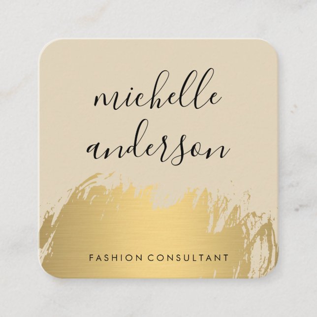 Tarjeta De Visita Cuadrada Faux Gold Brushed Beige Gray (Anverso)