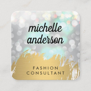 Tarjeta De Visita Cuadrada Faux Gold Brusht con Boke Purpurina