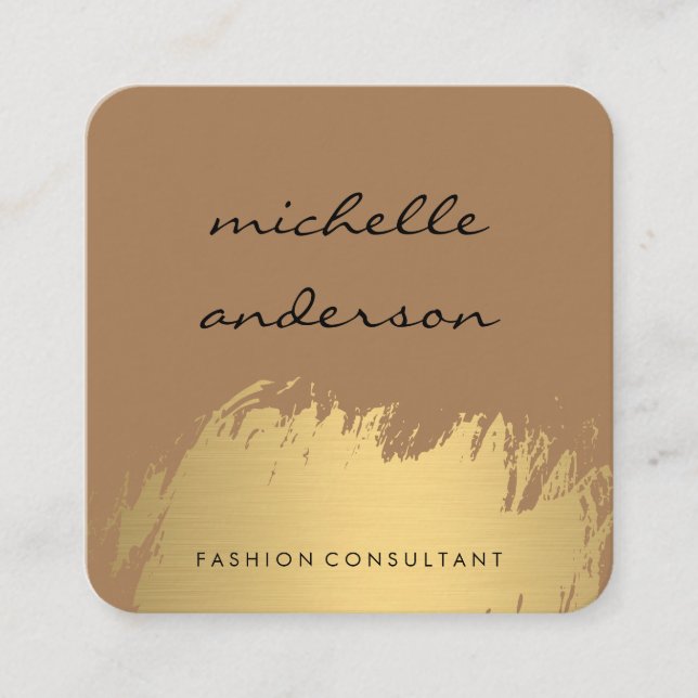 Tarjeta De Visita Cuadrada Faux Gold Cepillado de gris blanco (Anverso)