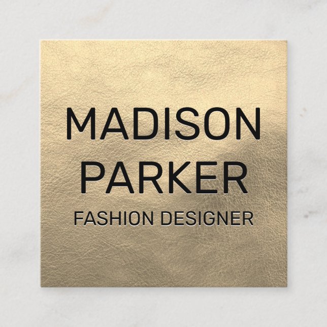 Tarjeta De Visita Cuadrada Faux Gold Leather (Anverso)