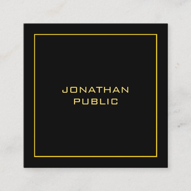 Tarjeta De Visita Cuadrada Faux Gold Modern Personalized Black Template (Anverso)
