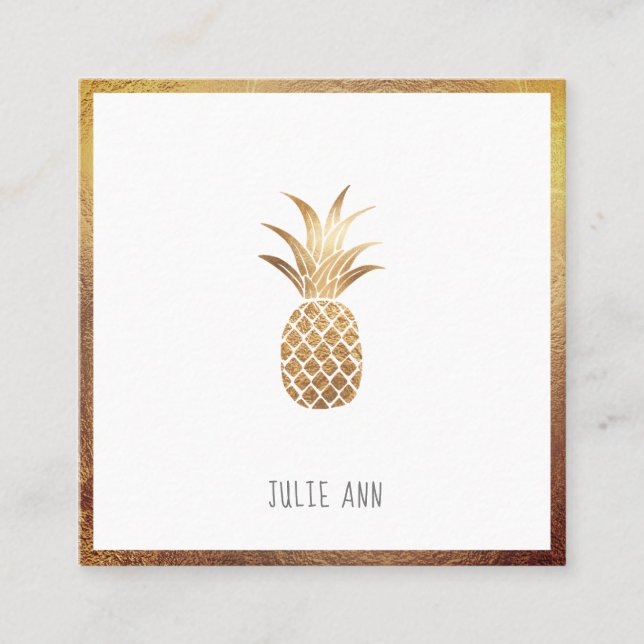 TARJETA DE VISITA CUADRADA FAUX GOLD PINEAPPLE (Anverso)
