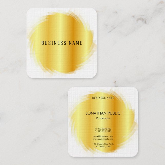 Tarjeta De Visita Cuadrada Faux Gold Profesional Moderno y elegante plantilla (Anverso / Reverso)