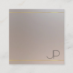 Tarjeta De Visita Cuadrada Faux Gold Silver Monogramado Moderno Elegante