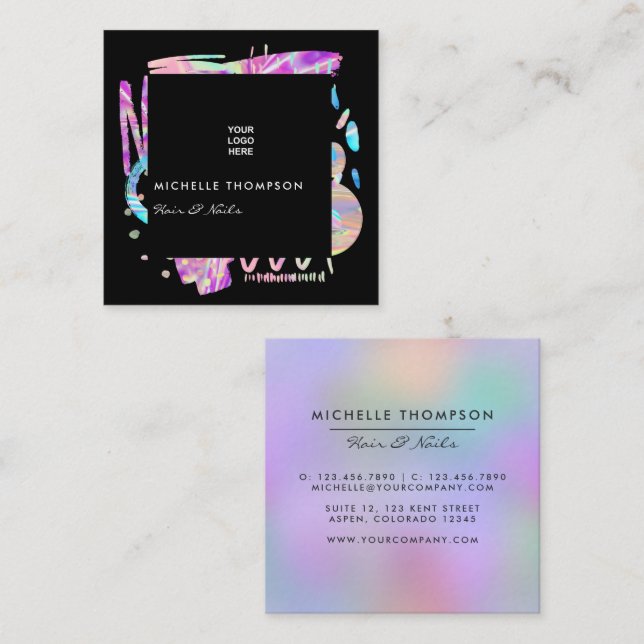 Tarjeta De Visita Cuadrada Faux Holographic Boho (Anverso / Reverso)