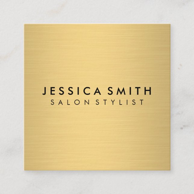 Tarjeta De Visita Cuadrada Faux Metallic Gold minimalista (Anverso)
