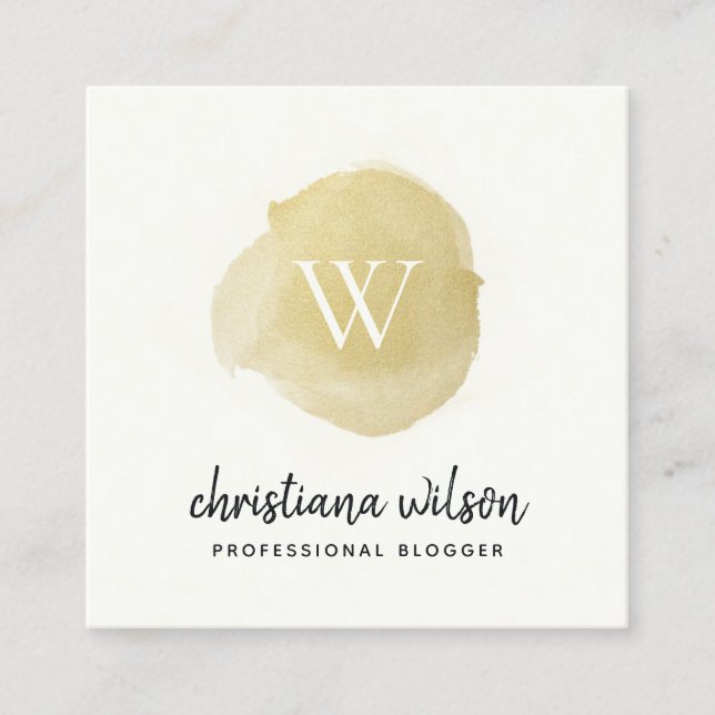 TARJETA DE VISITA CUADRADA FAUX ORO NEGRO BRUSH STROKE CALLIGRAPHY MONOGRAM (Anverso)