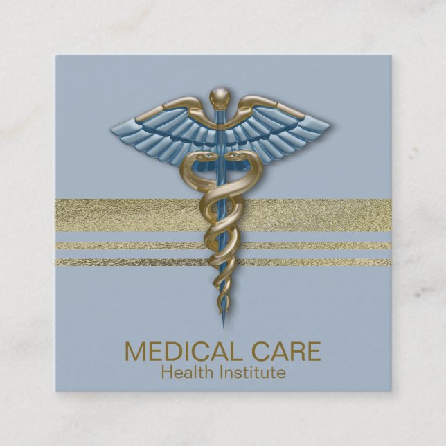 Tarjeta De Visita Cuadrada Faux Relieve metalizado dorado Médico Stripes Cadu (Anverso)