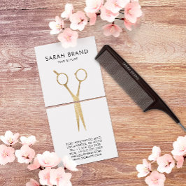 Tarjeta De Visita Cuadrada Faux Relieve metalizado dorado Scissors Hair Styli
