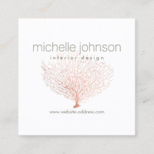 Tarjeta De Visita Cuadrada Faux Rosa Gold Sea Fan Coral Designer Interior