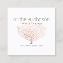 Tarjeta De Visita Cuadrada Faux Rosa Gold Sea Fan Coral Designer Interior