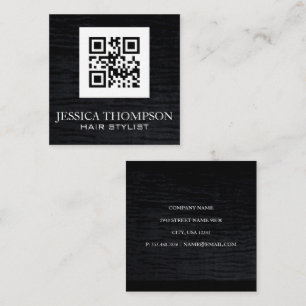 Tarjeta De Visita Cuadrada Faux Velvet Black   Plantilla de código Qr