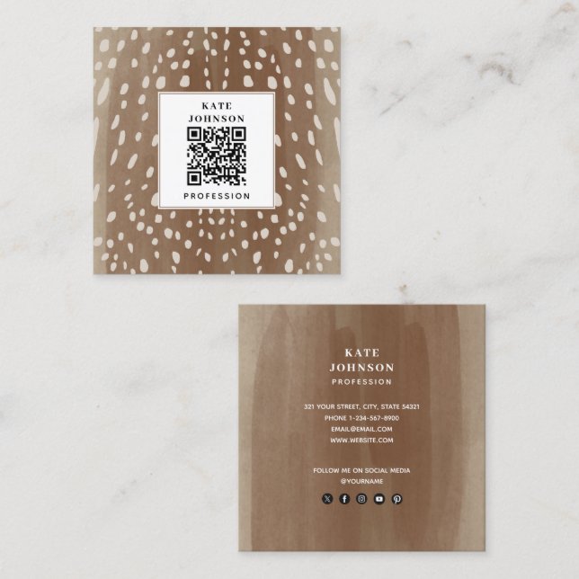 Tarjeta De Visita Cuadrada Fawn Spots Baby Deer Animal Print QR Code (Anverso / Reverso)